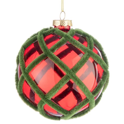 SFERA VETRO TINSELLY ROSSO VERDE D.100